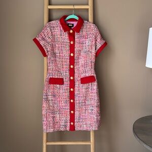 Multi pink, red, gold tweed dress, size 12